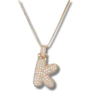 Bubble Letter Initial "K" Pendant w/Chain Necklace